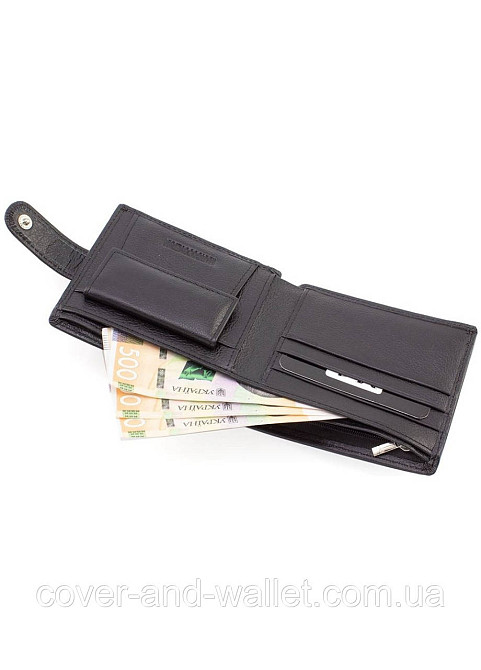Тонкий чоловічий шкіряний гаманець чорного кольору Marco Coverna M4 Київ - фото 9
