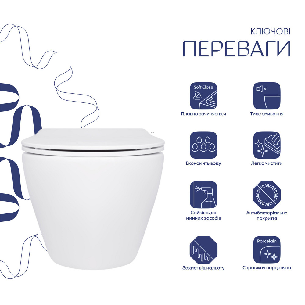 Унітаз підвісний Jay Rimless 485×360×320 мм, White, із сидінням Slim Duroplast/ Soft-close/Quick Relase QT07335177RW Qtap Київ - фото 17