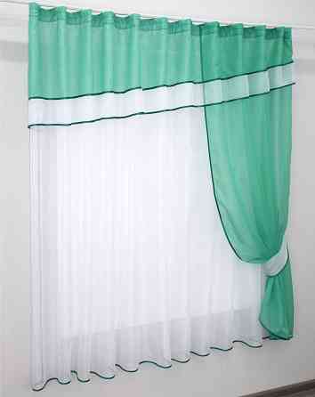 Кухонная занавеска VR-Textil № 018к штора и тюль с ламбрекеном бирюзовый с белым 280х170 см (52-0440) Киев