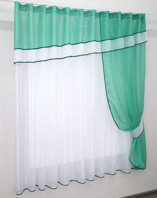 Кухонная занавеска VR-Textil № 018к штора и тюль с ламбрекеном бирюзовый с белым 280х170 см (52-0440) Киев - изображение 2