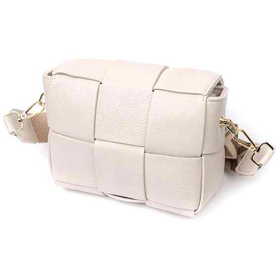 Вечерняя женская сумка с переплетами из натуральной кожи Vintage 22311 Белая Киев