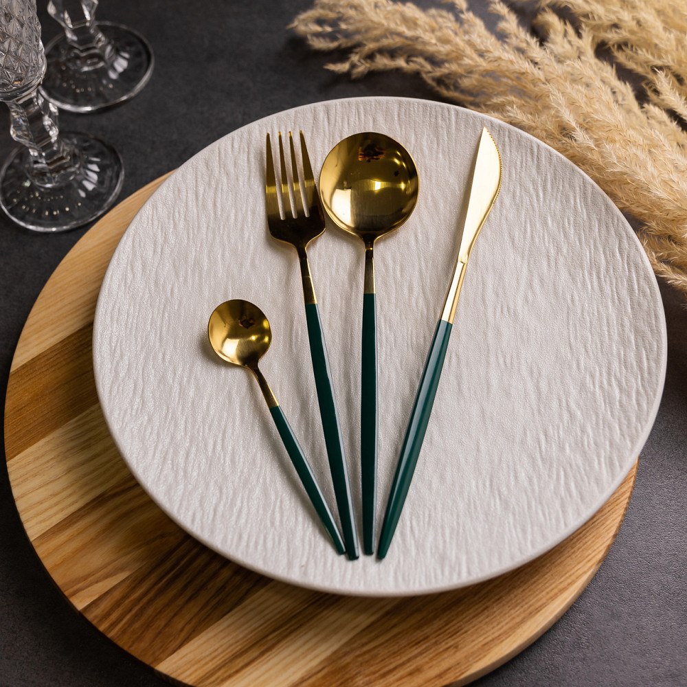 Yiwu Набір столових приборів 24 предмети столовий набір на 6 персон Золотистий з зеленим HP-20- Коломыя - изображение 4