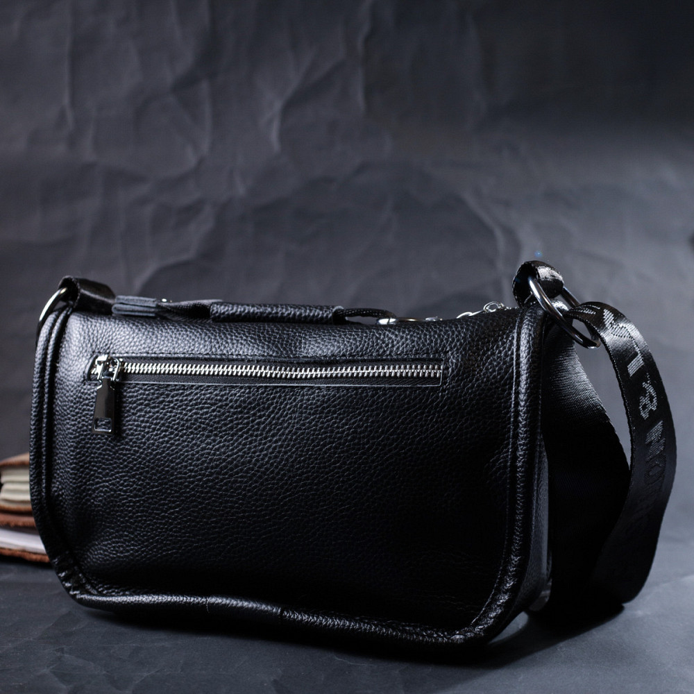 Жіноча сумка із заокругленими краями з натуральної шкіри Vintage 22253 Чорна Київ - фото 8