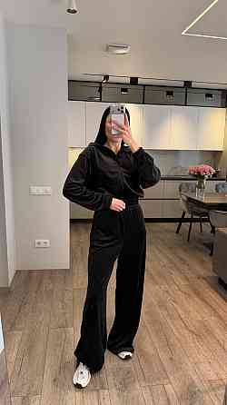 Женский стильный повседневный костюм тройка велюр плюш Черный, 44/46 Одесса