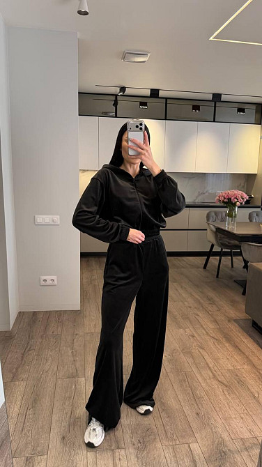 Женский стильный повседневный костюм тройка велюр плюш Черный, 44/46 Одесса - изображение 6