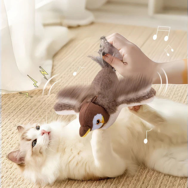 Інтерактивна іграшка для кішок літаюча пташка горобець для кота птах махає крилами FQ-41 Львів - фото 5
