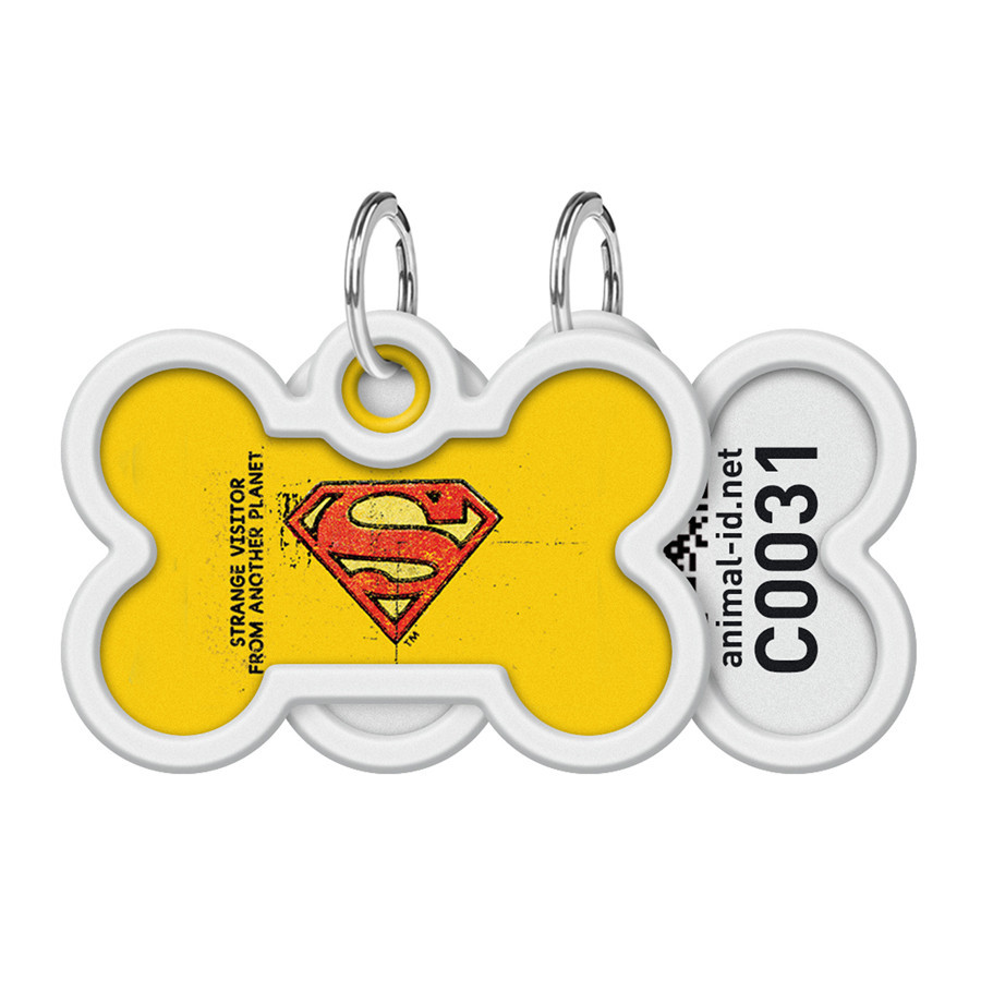 Адресник для собак і котів металевий WAUDOG Smart ID з QR-паспортом, малюнок "Супермен вінтаж", кістка, Д Вінниця - фото 1
