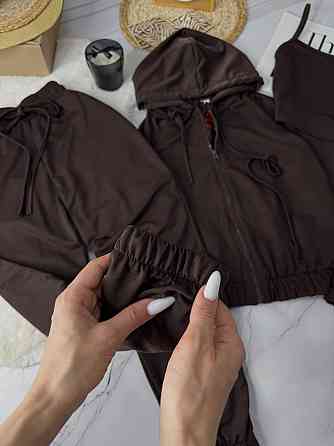 Женский повседневный костюм тройка: кофта топ и штаны двунить. Шоколад, 42/44 Одесса