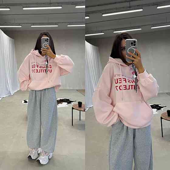 Стильний жіночий костюм худі + джогери тринитка на фліс Рожевий, 42/46 Одеса