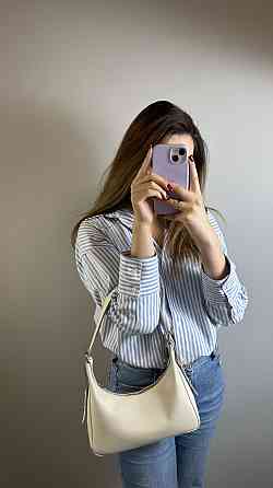 Женская кожаная сумочка, Стильная сумка из натуральной кожи, Маленькая бежевая сумка на плечеMasterSem Киев