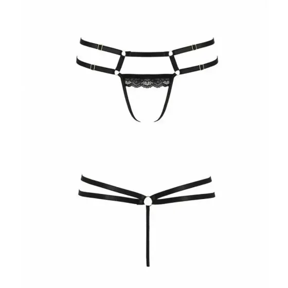 Трусики-стрінги зі стреп із мереживом Passion Exclusive LORRY THONG XXL/XXXL, black Львів