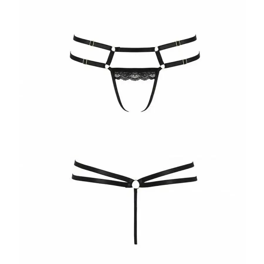 Трусики-стрінги зі стреп із мереживом Passion Exclusive LORRY THONG XXL/XXXL, black Львів - фото 5