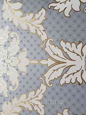 Обои виниловые на флизелине метровые Marburg Kingdom 31503 вензеля завитки молочные с золотом на сером фоне Киев