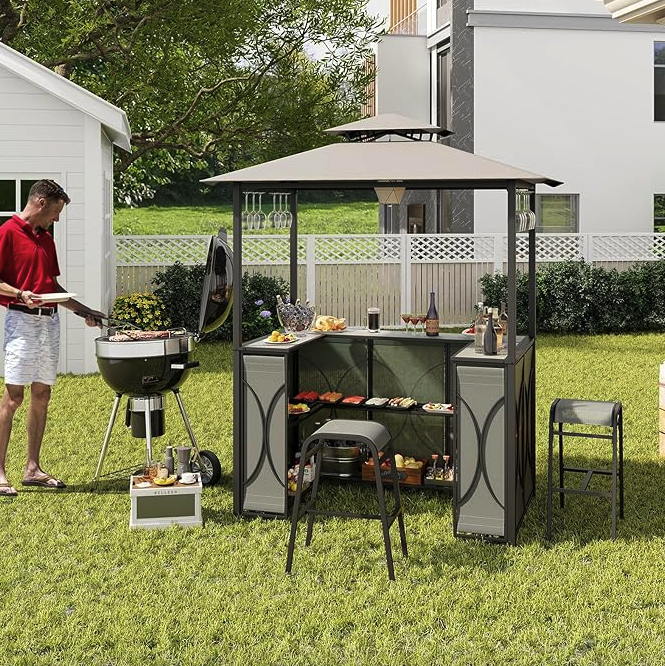 Альтанка Costway Naro з грилем і 2 барними стільцями сірий Киев - изображение 4