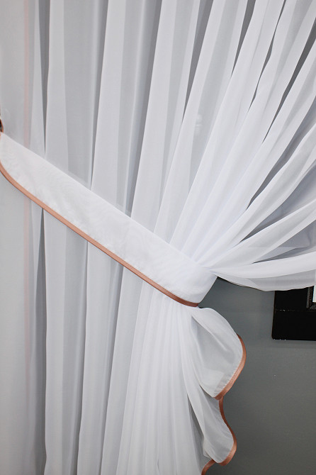 Кухонний комплект VR-Textil № 062к шторка з ламбрекеном білий з пудровим 200х170 см (59-876) Київ - фото 3