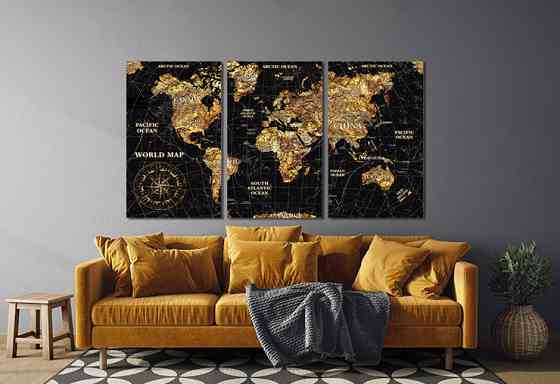Модульная картина в гостиную / спальню   Мапа світу     ART-274_3A Киев