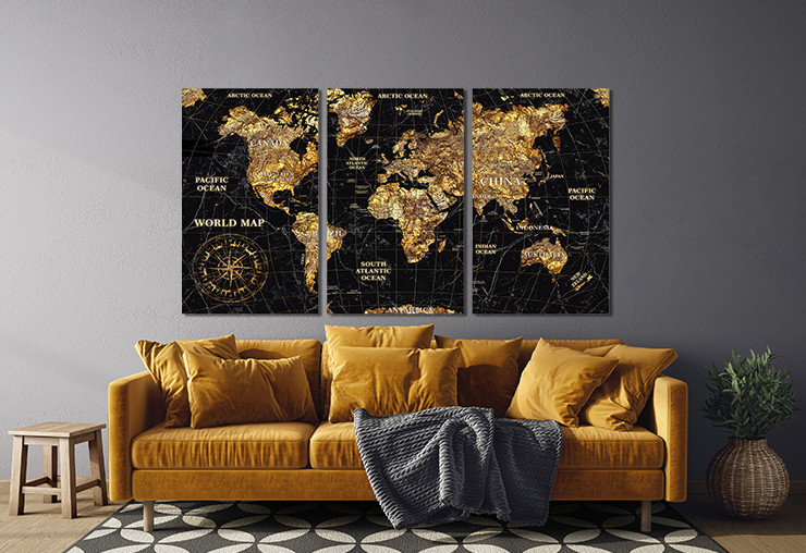 Модульная картина в гостиную / спальню   Мапа світу     ART-274_3A Киев - изображение 2