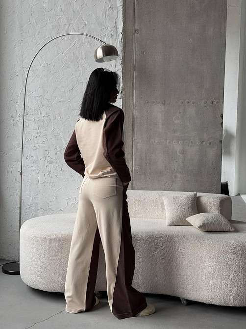 Жіночий ефектний комбінований костюм двійка: кофта і штани джинс котон + турецька двунитка Одеса - фото 10