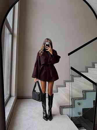 Женское короткое утепленное пальто оверсайз 42-46 Шоколад Одесса