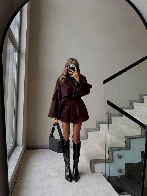 Женское короткое утепленное пальто оверсайз 42-46 Шоколад Одесса - изображение 5