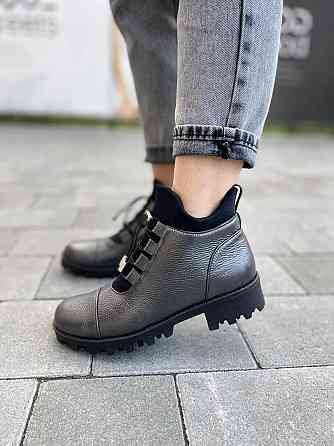 Черевики жіночі Odzi антрацит натуральна шкіра зима висота 10,5см підошва 2/4см (2361) Коломыя