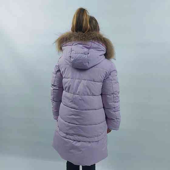 Детская сиреневая зимняя куртка на девочку с натуральным мехом 128 Николаев