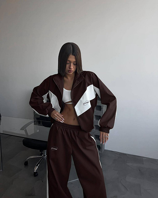 Жіночий стильний костюм оверсайз — двійка плащівка Еммі + підкладка спорт Шоколад, 42/44 Одеса - фото 3