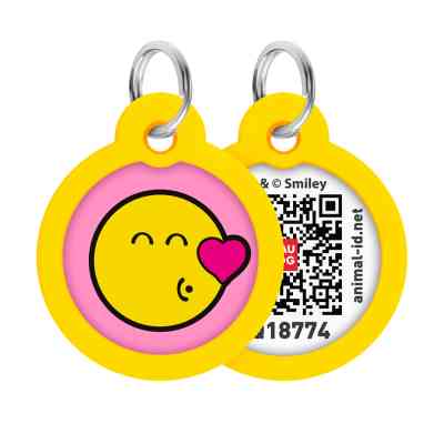 Адресник для тварин WAUDOG Smart ID з QR паспортом "Смайли на рожевому", коло 30 мм (230-0187) Вінниця