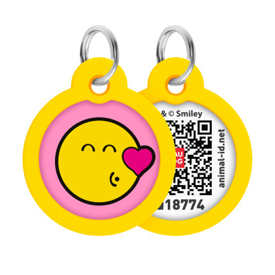 Адресник для тварин WAUDOG Smart ID з QR паспортом "Смайли на рожевому", коло 30 мм (230-0187) Вінниця - фото 1