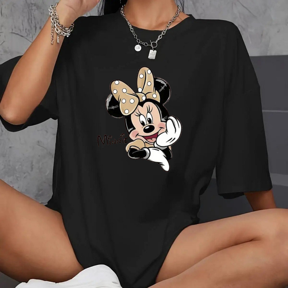 Футболка оверсайз женская длинная с рисунком Черный Минни-бант 46/48 Харьков - изображение 1