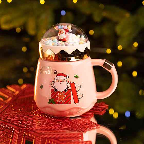 Чашка порцелянова з кришкою Christmas 400 (мл) Рожева Yiwu FM-CS-41C Коломия