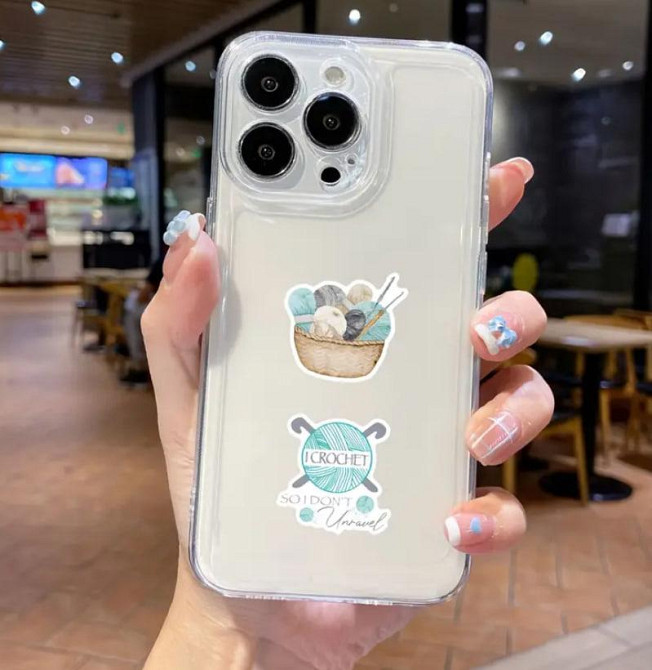 Набір наклейок на тему в'язання гачком, водонепроникні вінілові естетичні наклейки handmade, в'язанн Київ - фото 4