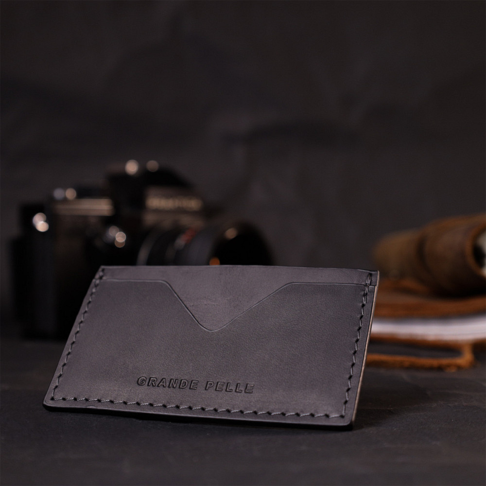 Практичный кард-кейс из натуральной кожи GRANDE PELLE 11665 Черный Киев - изображение 3