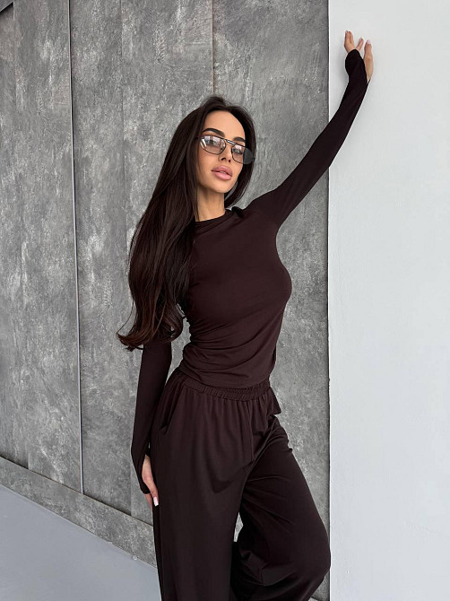 Женский стильный базовый костюм из мягкой эластичной ткани. Шоколад, 46/48 Одесса - изображение 10