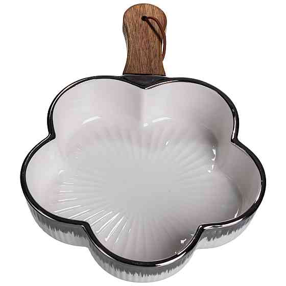 Тарілка порцелянова глибока з ручкою Квітка 27×20×5 (см) блюдо сервірувальне з ручкою для подачі тарілка сковорода Срібло ZJH-13-4 Коломия