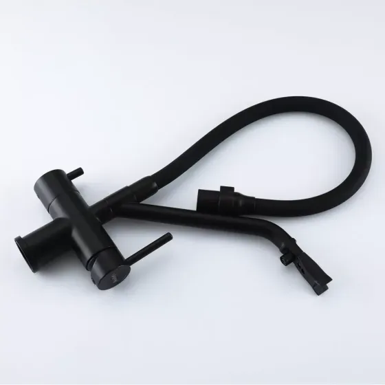 Змішувач для кухні з підключенням до фільтра GAPPO G4398-86 та гнучким виливом, чорний Київ