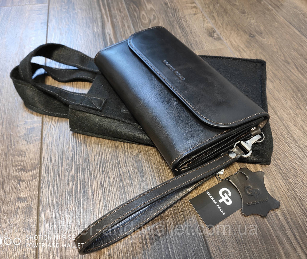 Коричневий чоловічий клатч із гладкої шкіри на магнітній фіксації Grande Pelle Practico Київ - фото 7