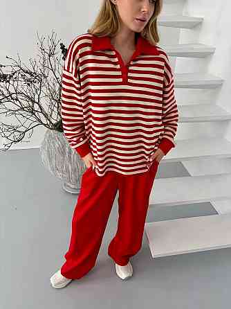 Женский стильный повседневный костюм поло на пуговицах, брюки палаццо тринитка. Одесса