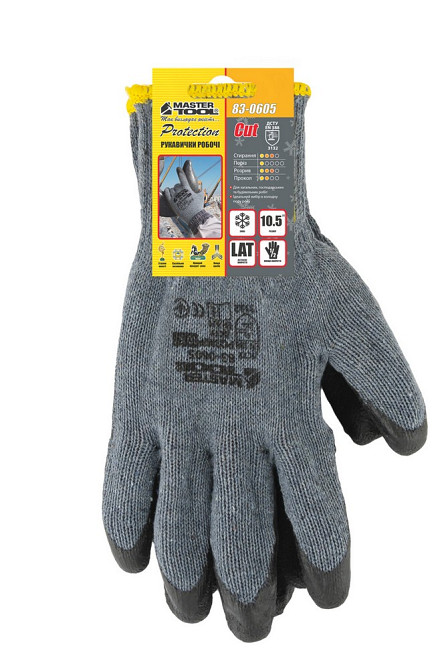MASTERTOOL Рукавички бавовняні утеплені MASTERTOOL CRINKLE LATEX COTTON латексне покриття долон Коломыя - изображение 4