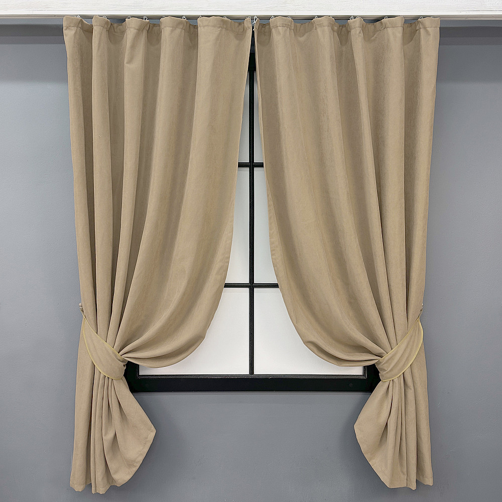 Комплект коротких штор VR-Textil Мікровелюр Petek YL № 1800ш Бежевий 130х170 см 2 шт (35-0382) Київ - фото 1