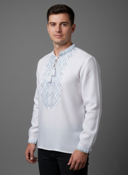 Чоловіча сорочка-вишиванка сірих відтінків на довгий рукав Київ - фото 2