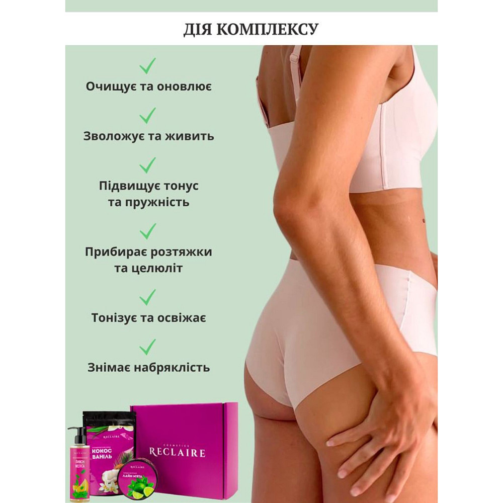 Холодный антицеллюлитный набор для похудения Скраб+Обертывание+Масло Reclaire cosmetics Киев - изображение 18