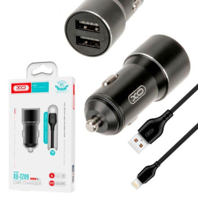Зарядний пристрій XO TZ09 2.4A/2 USB + cable lightning Black (XO-TZ09L-BK) Вінниця - фото 2