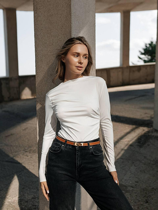 Жіночий базовий боді з драпіруванням мікро дайвінг Молочний, 42/44 Одеса - фото 8