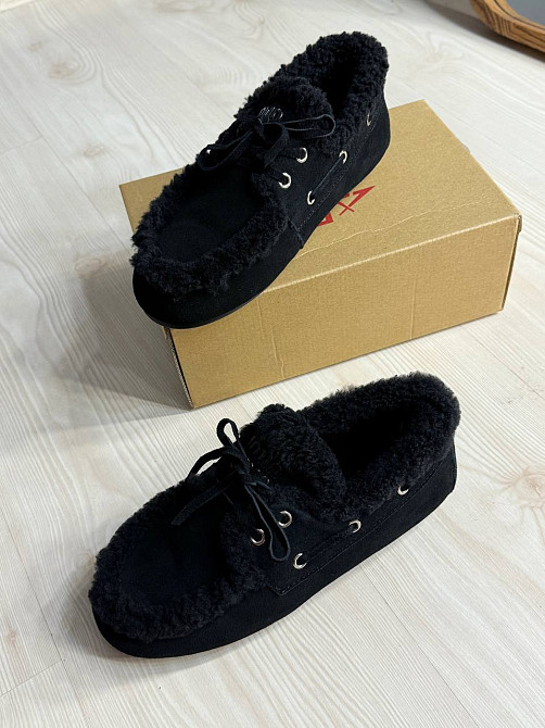 Ботинки женские Hengji 992-1 замшевые мокасины на меху с опушкой черные, 39, 25 см Киев - изображение 12