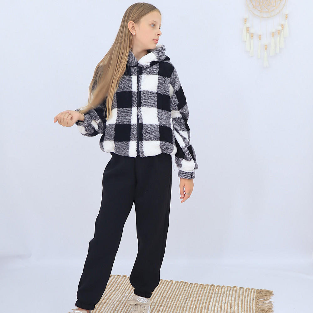 Детская теплая куртка тедди на змейке в черно-белую клеточку 110 Каменец-Подольский - изображение 1