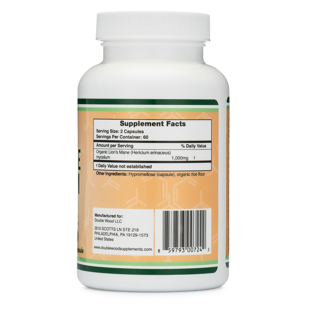 Їжовик гребінчастий Double Wood Lion's Mane Mushroom 500 mg, 120 capsules Луцьк - фото 2