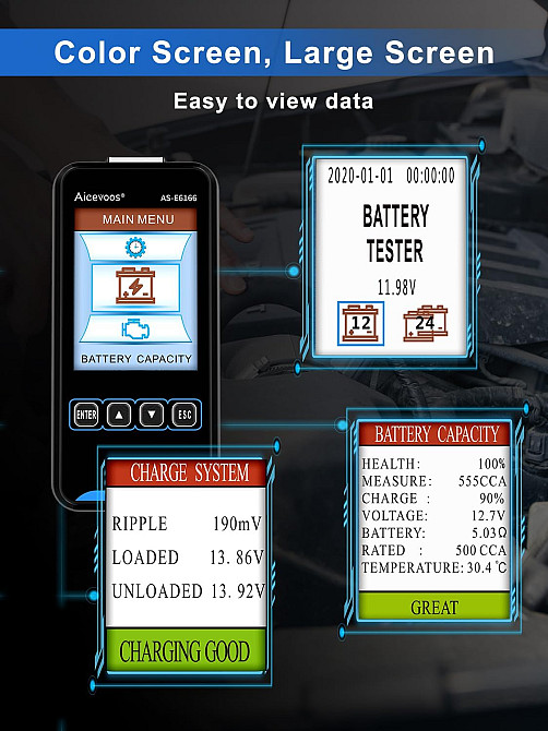 Тестер автомобільного акумулятора Aicevoos 12V 24V Луцк - изображение 3