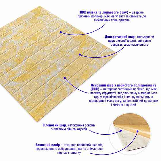 Декоративна самоклеюча панель Мармур жовтий Київ