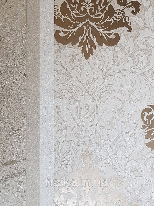 Шпалери метрові вінілові на флізелін Marburg Villa Romana класика вензелі завитки золотисті білі бежеві Київ - фото 3
